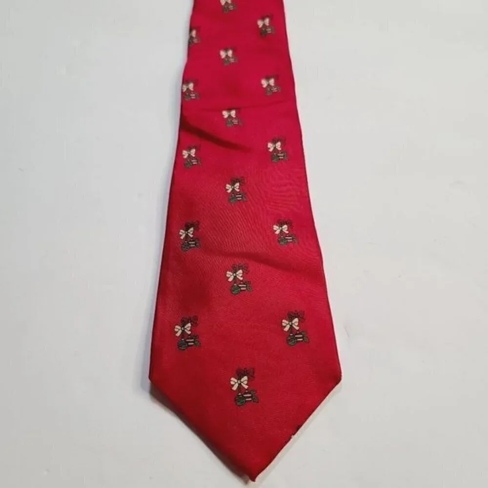 Vintage Saks Fifth Avenue Silk Red Novelty Christmas Print Neck Tie